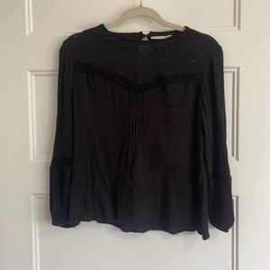 Black long sleeve blouse with lace and embroidered detailing